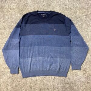 US Polo Assn Mens Striped Crew Neck Sweater XL Blue Polyester‎ Nylon